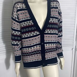 Vintage Expressions Worldwide Button Down Cardigan Knit Sweater Size Large